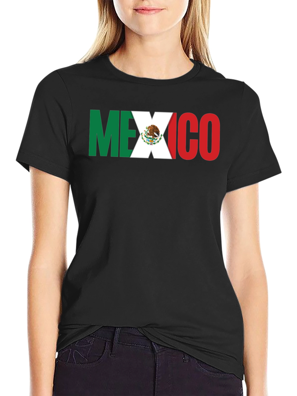 Mexico Flag T-Shirt - Black Crew Neck