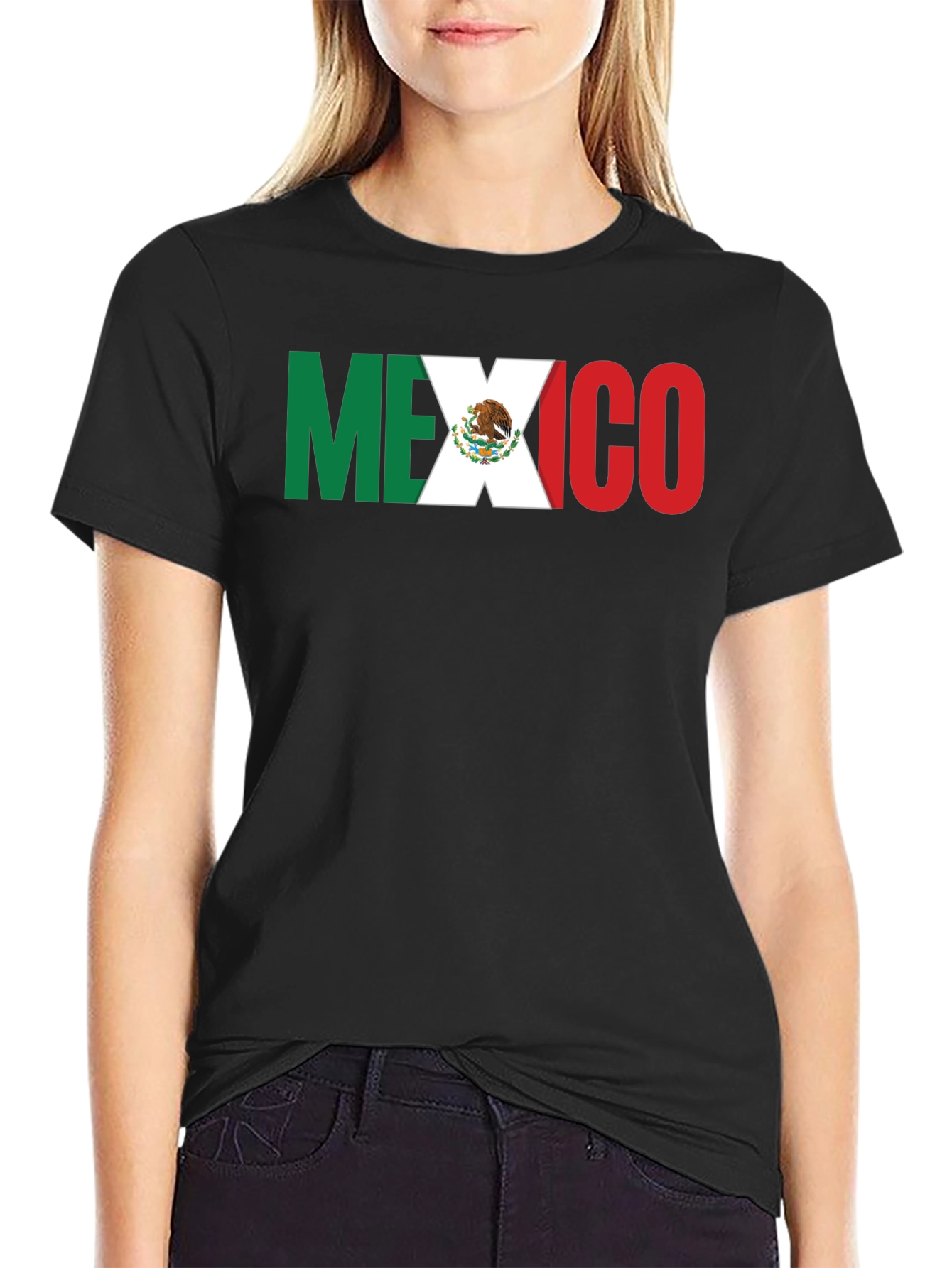Mexico Flag T-Shirt - Black Crew Neck