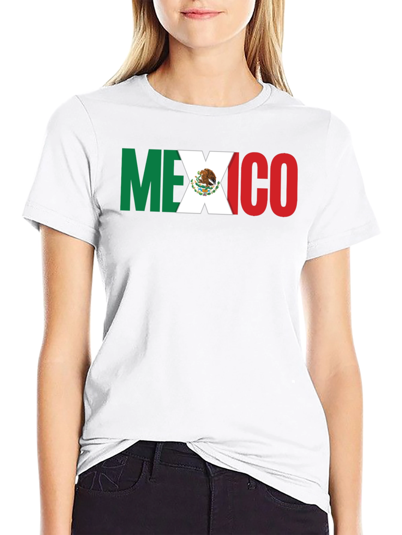 Mexico Flag T-Shirt - Black Crew Neck