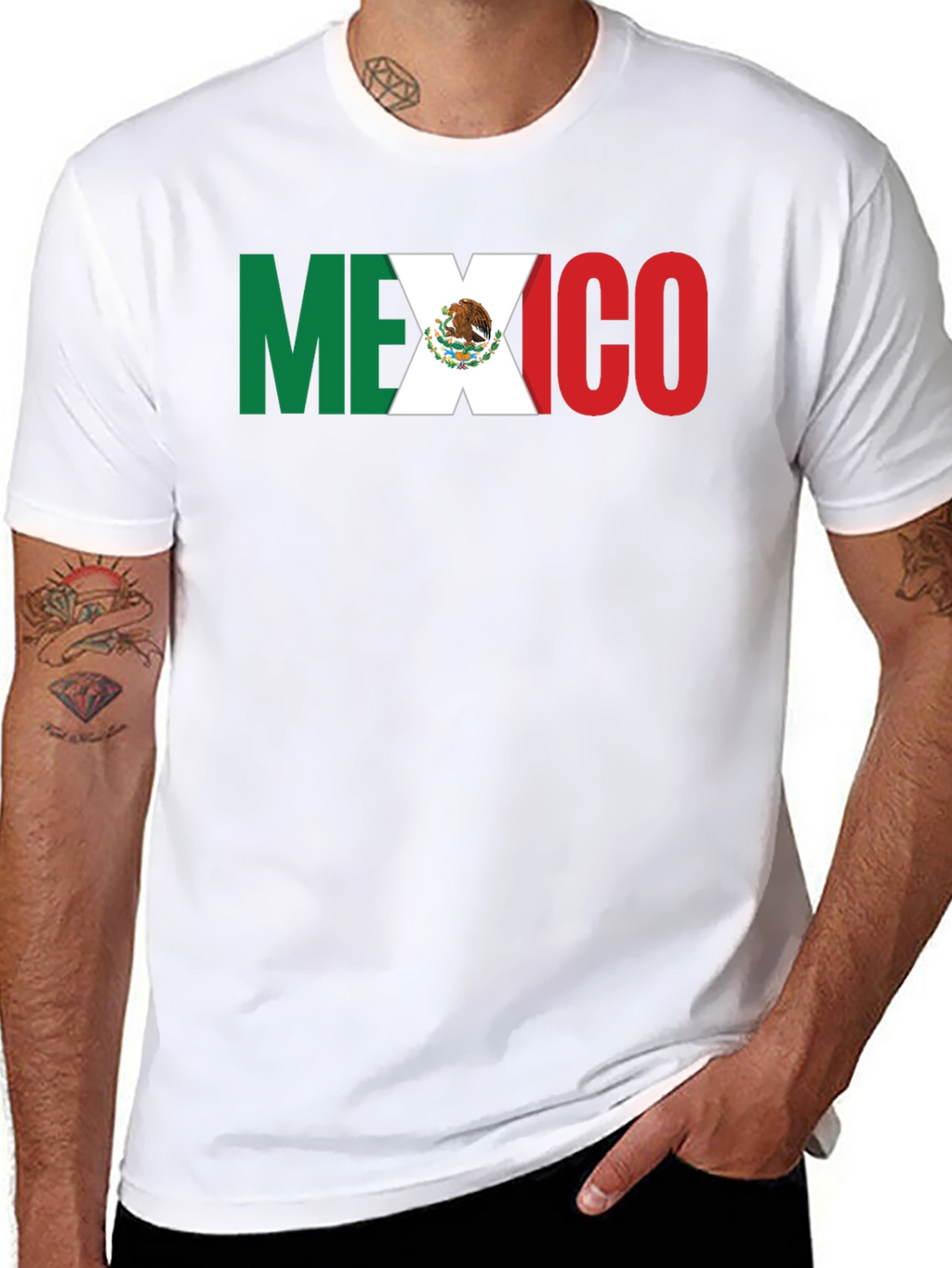 Mexico Flag T-Shirt - Black Crew Neck