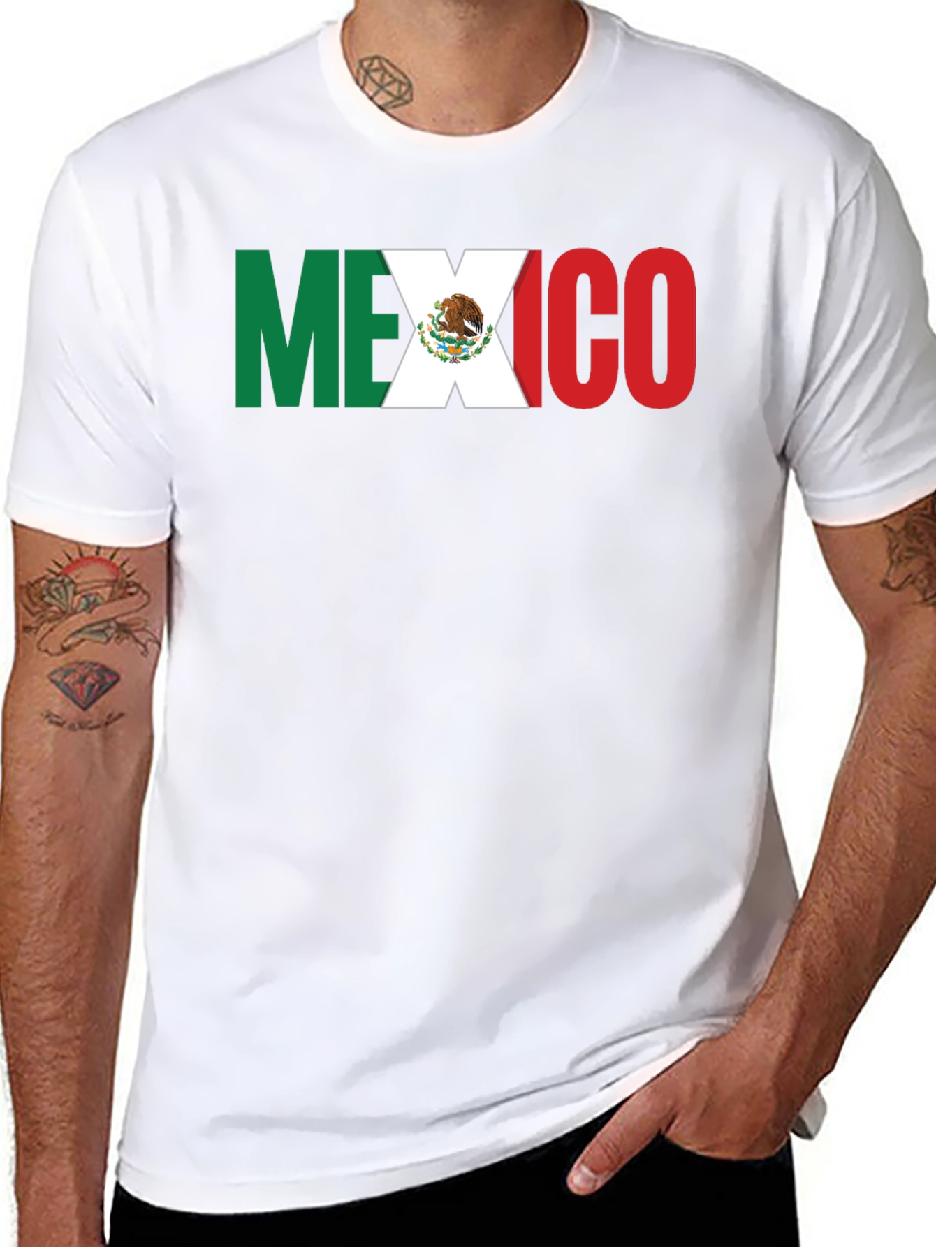 Mexico Flag T-Shirt - Black Crew Neck