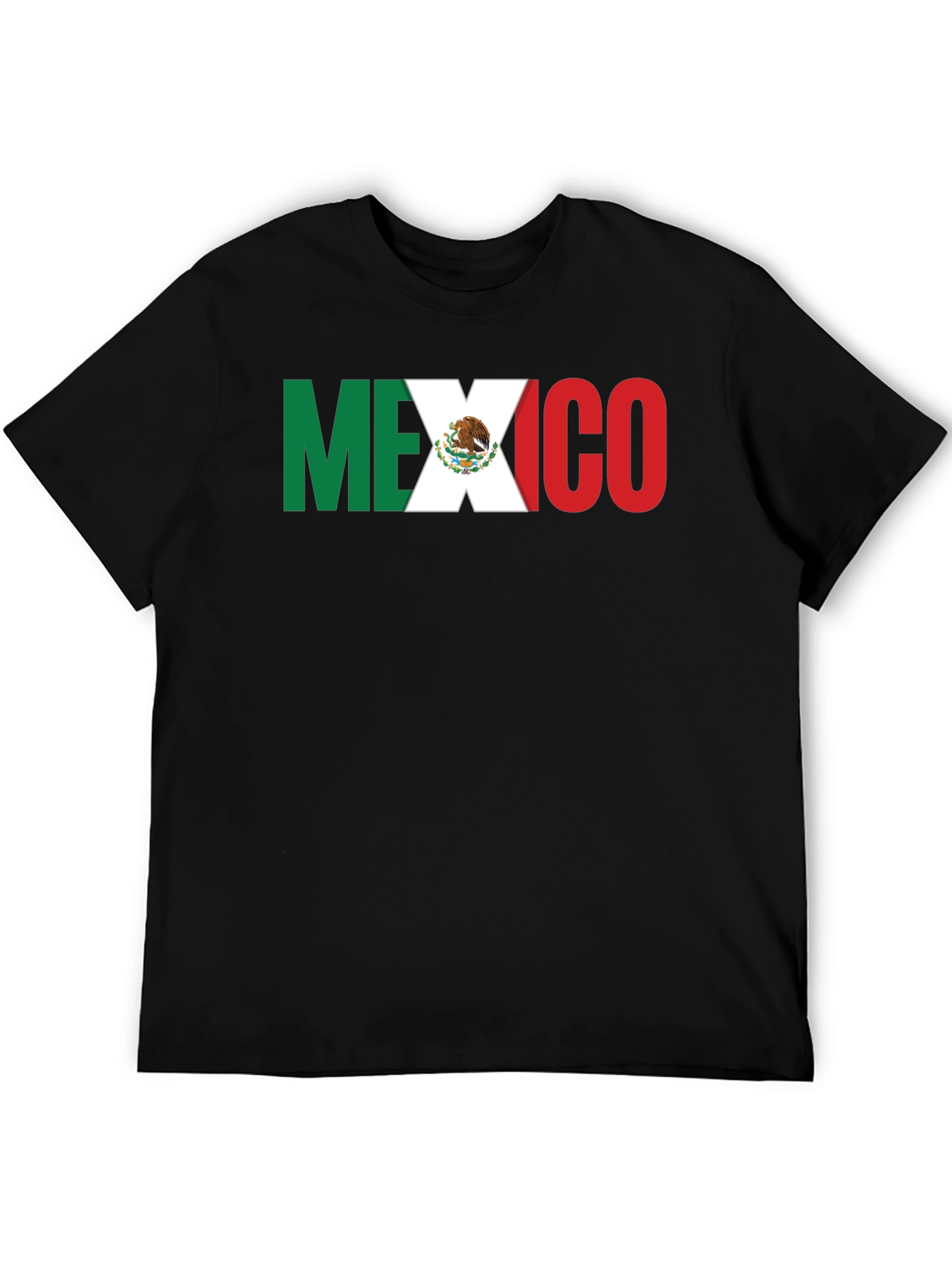 Mexico Flag T-Shirt - Black Crew Neck