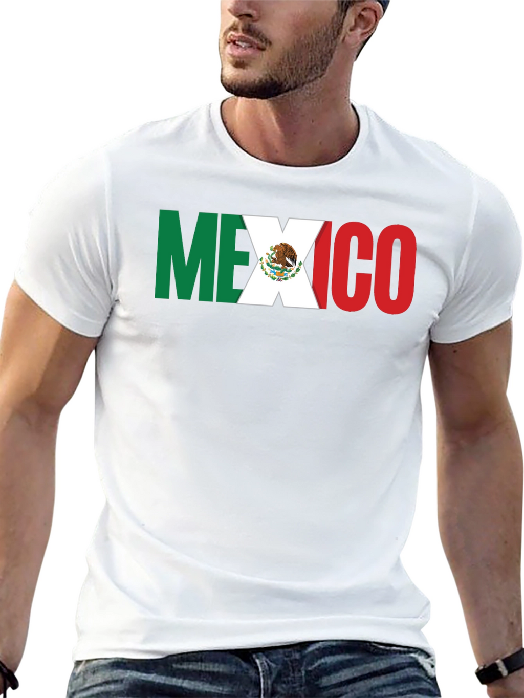 Mexico Flag T-Shirt - Black Crew Neck