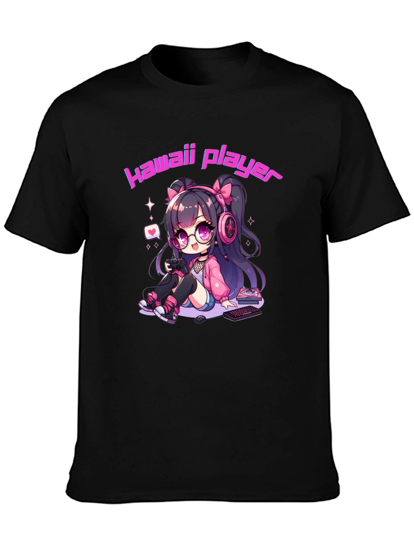Kawaii Gamer Black T-Shirt - Anime Style