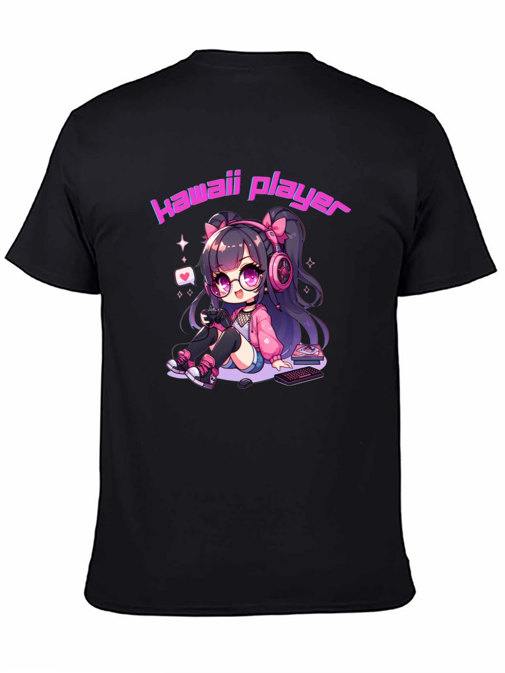 Kawaii Gamer Black T-Shirt - Anime Style