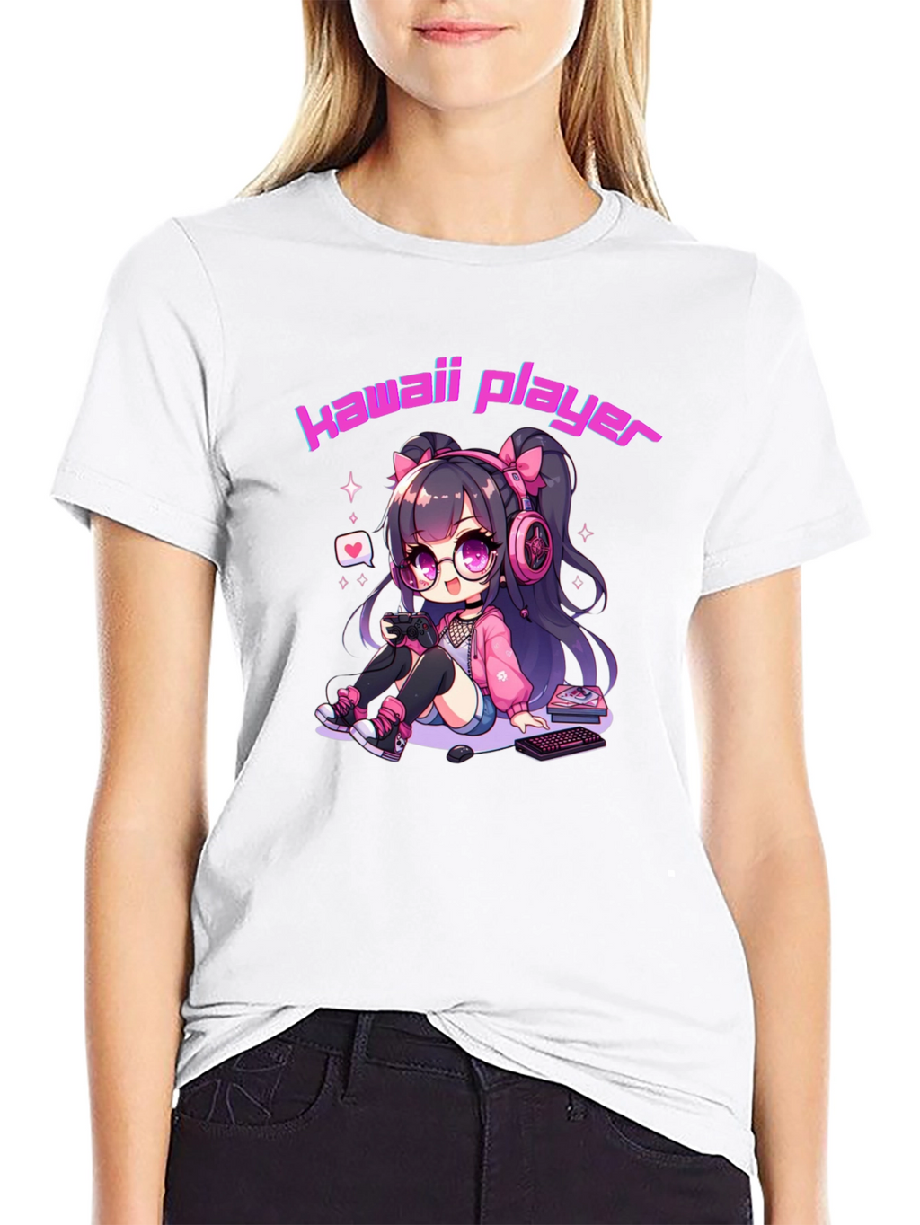 Kawaii Gamer Black T-Shirt - Anime Style