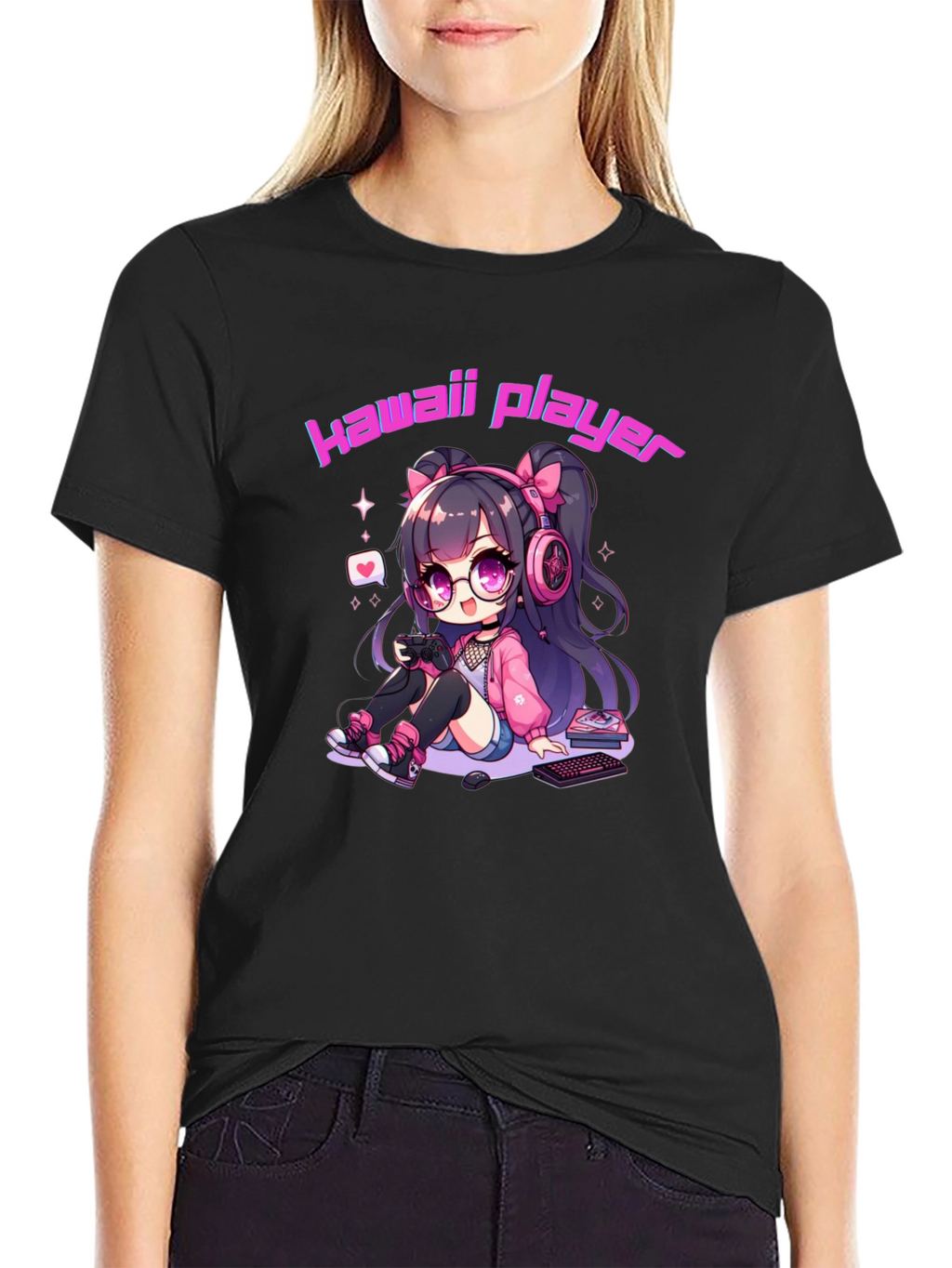 Kawaii Gamer Black T-Shirt - Anime Style