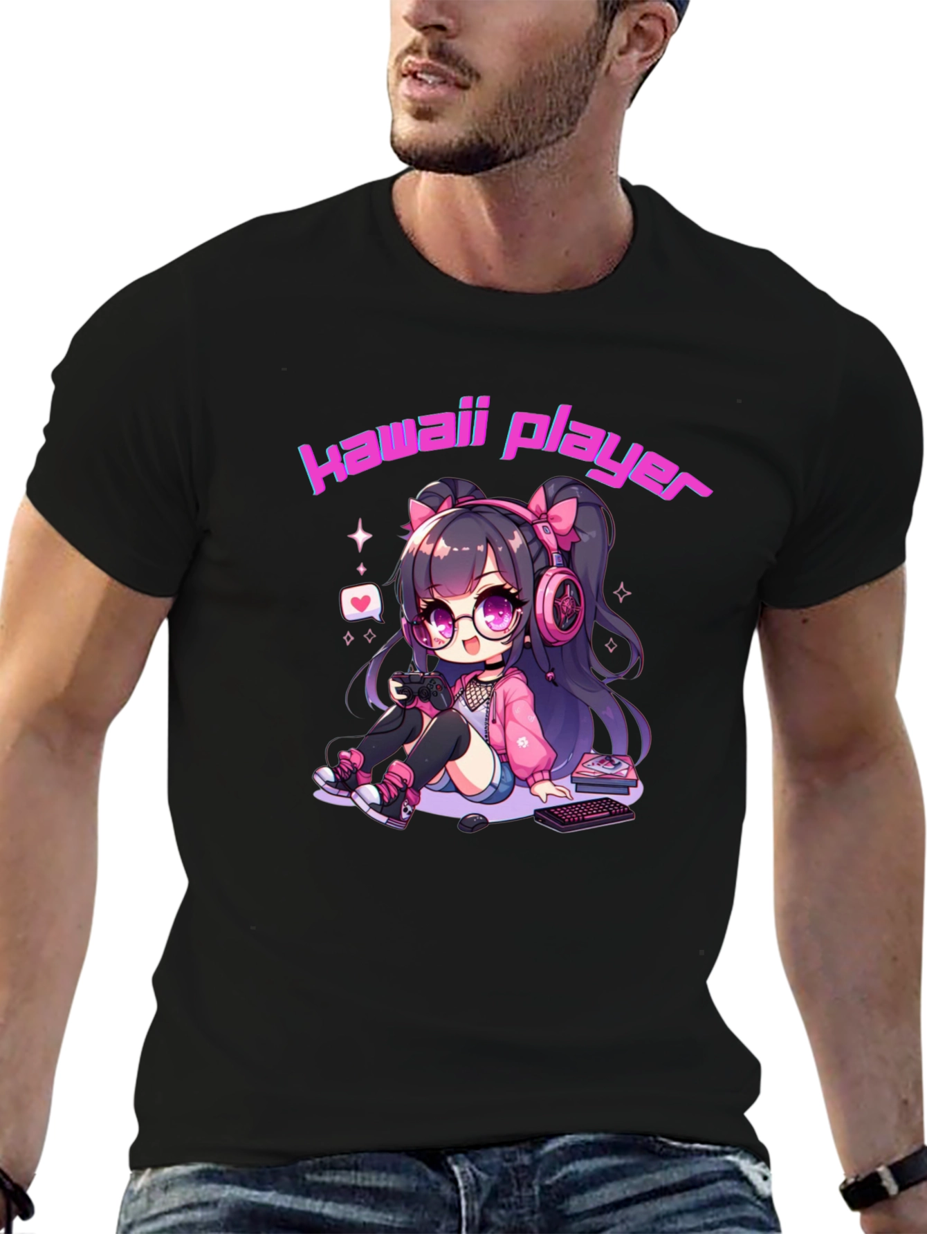 Kawaii Gamer Black T-Shirt - Anime Style