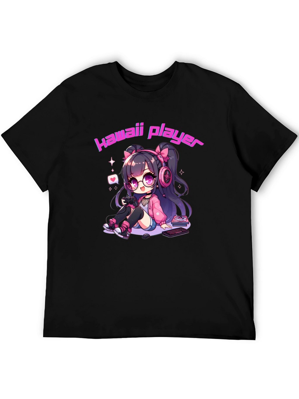 Kawaii Gamer Black T-Shirt - Anime Style