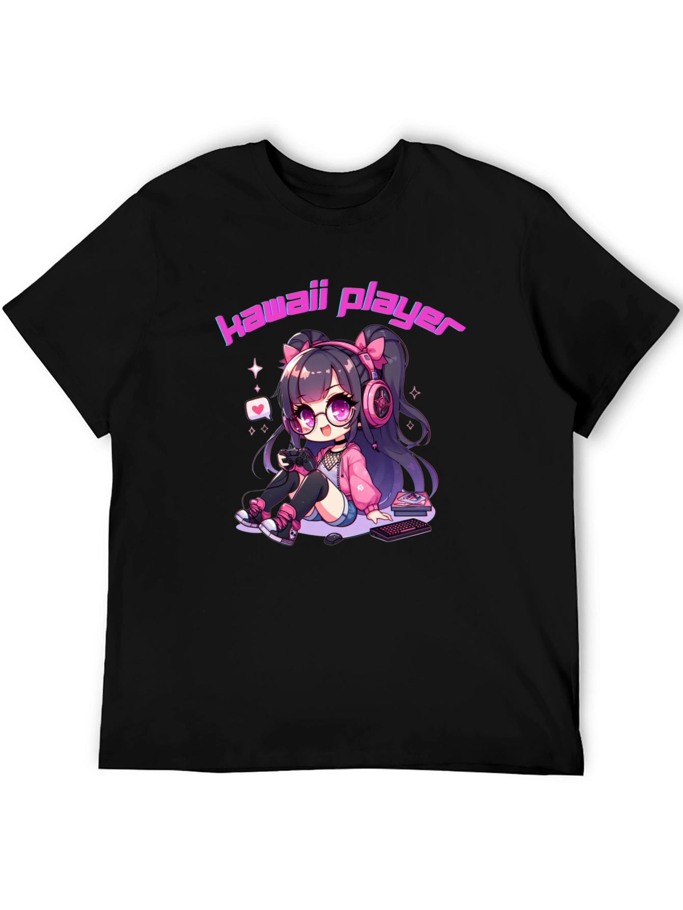 Kawaii Gamer Black T-Shirt - Anime Style