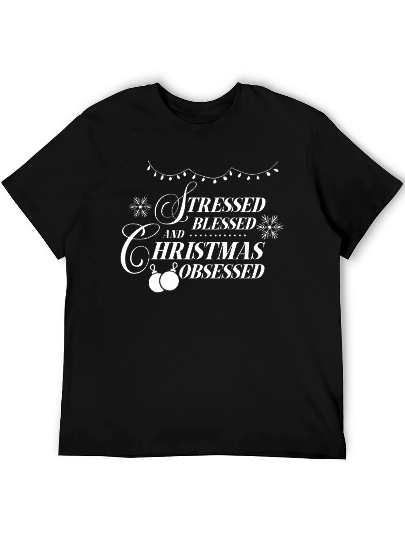 Stressed Blessed Christmas Obsessed Black T-Shirt