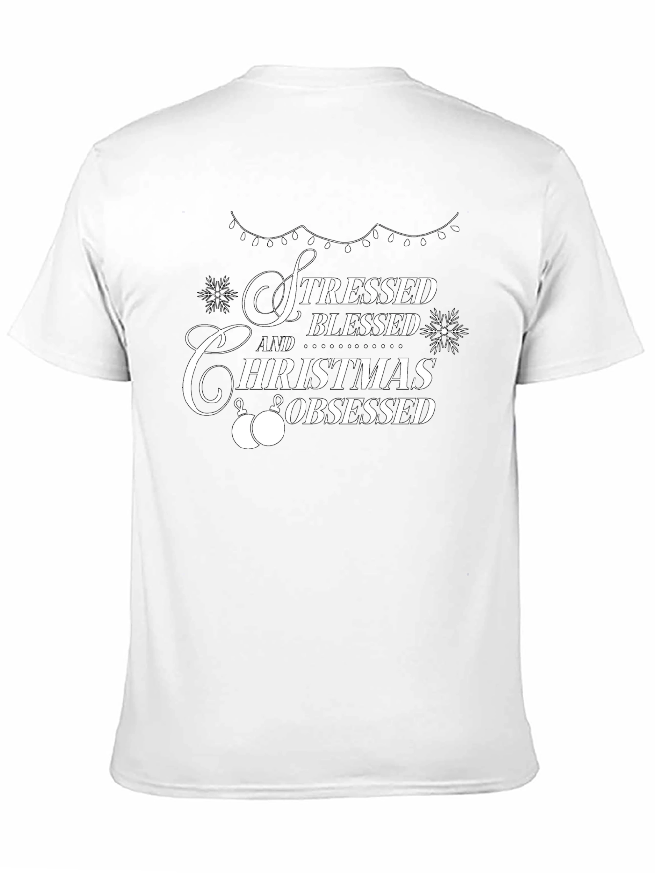 Stressed Blessed Christmas Obsessed Black T-Shirt