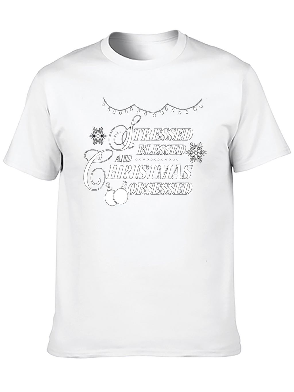 Stressed Blessed Christmas Obsessed Black T-Shirt