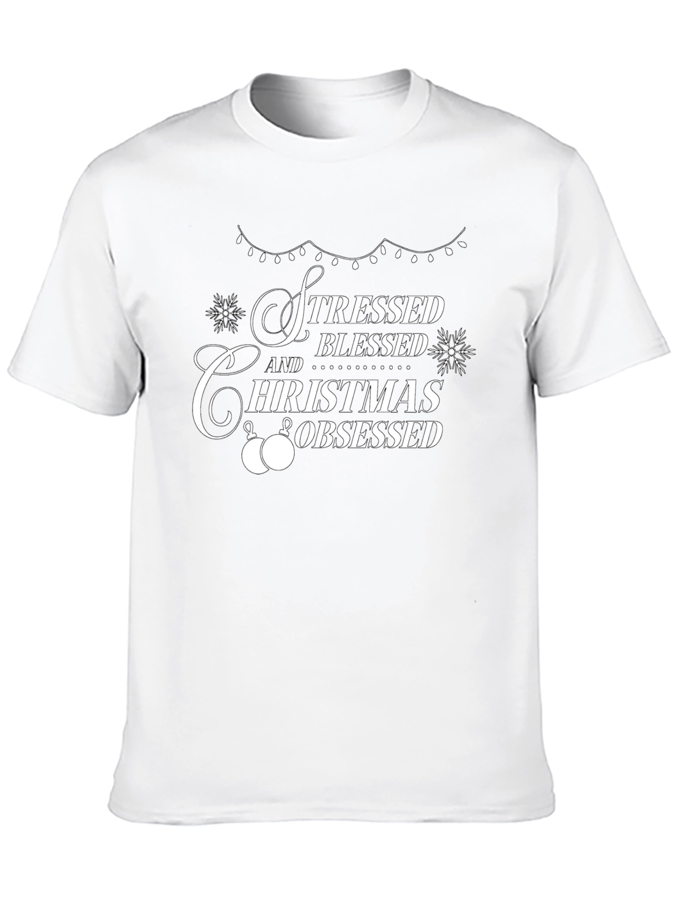 Stressed Blessed Christmas Obsessed Black T-Shirt