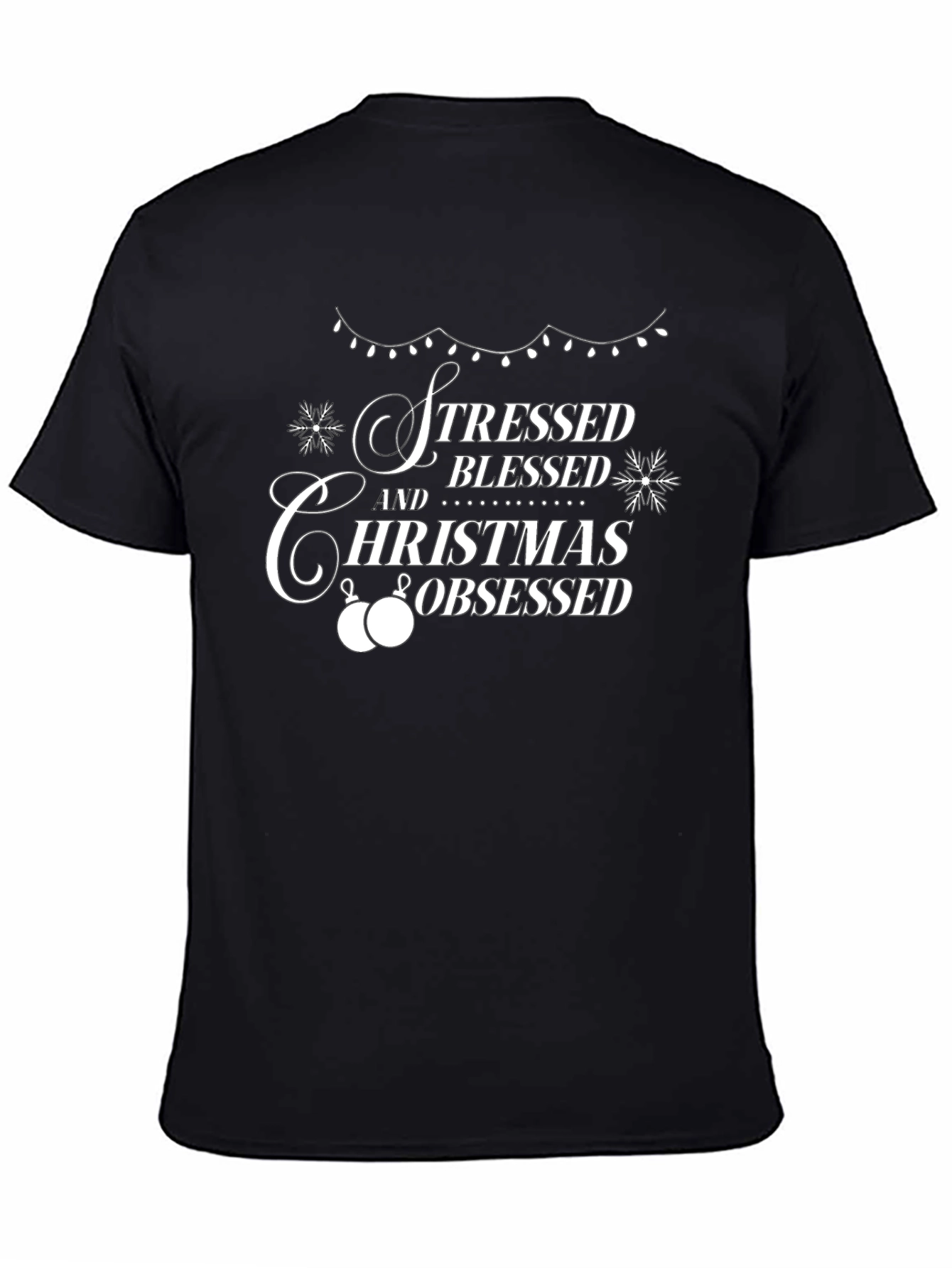 Stressed Blessed Christmas Obsessed Black T-Shirt