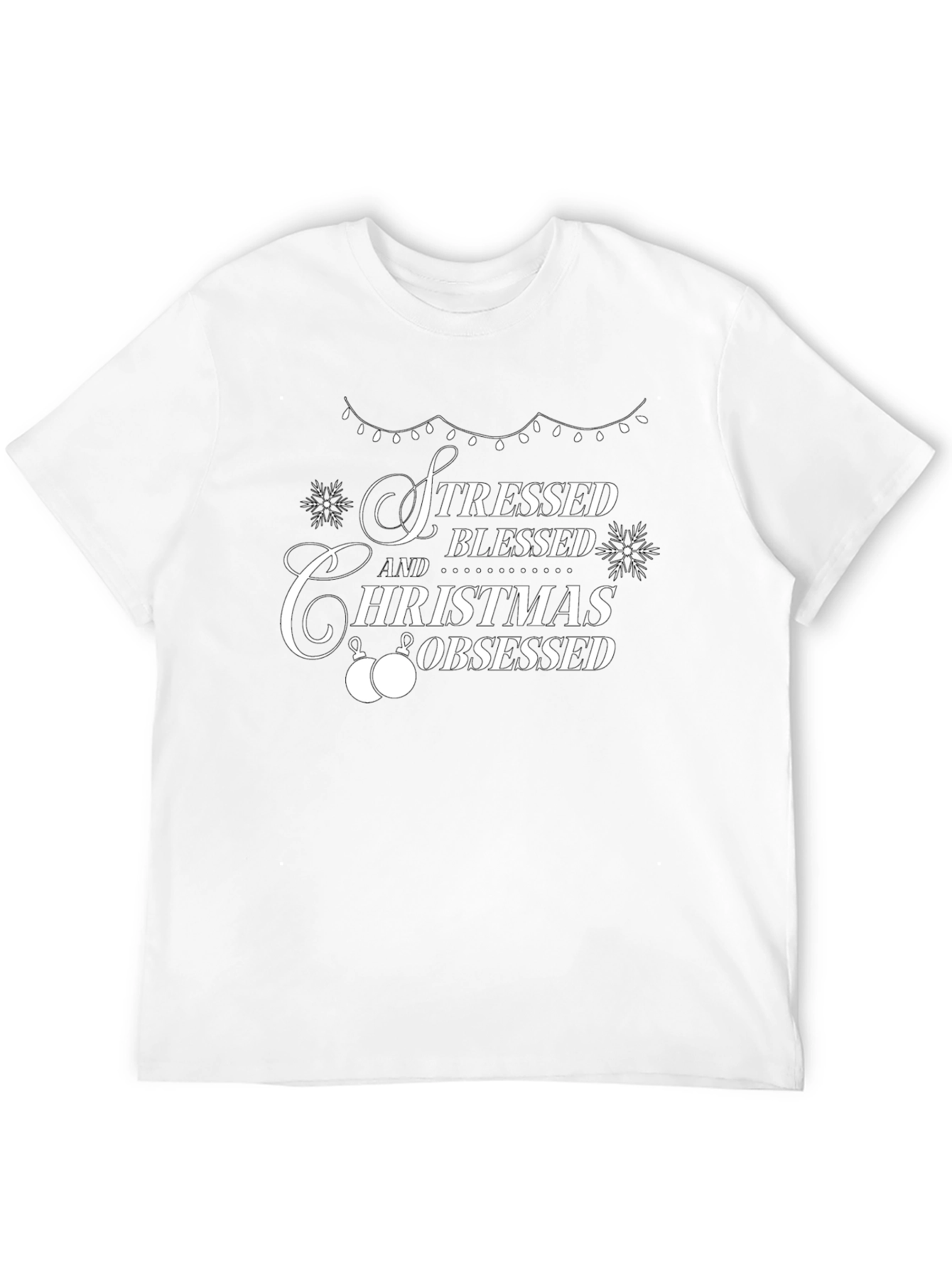 Stressed Blessed Christmas Obsessed Black T-Shirt