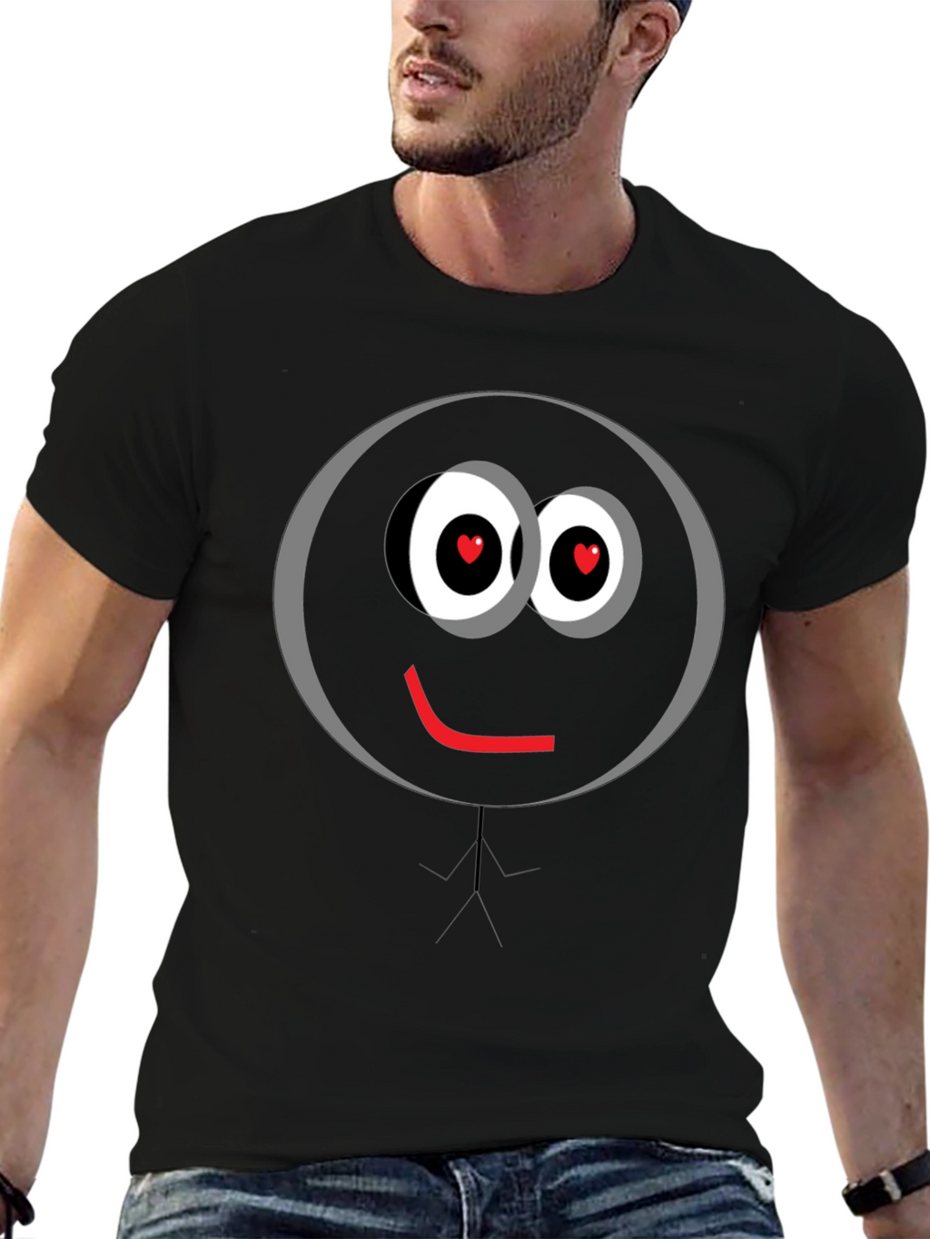 Love Eyes Smiley Face Black T-Shirt