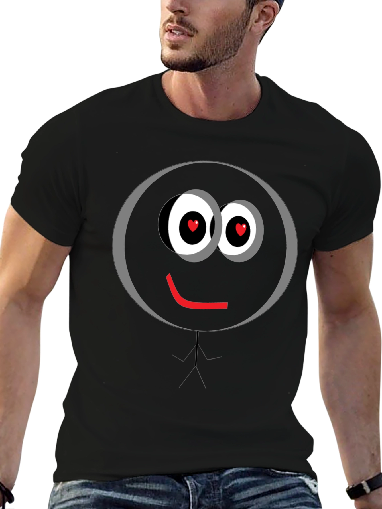 Love Eyes Smiley Face Black T-Shirt