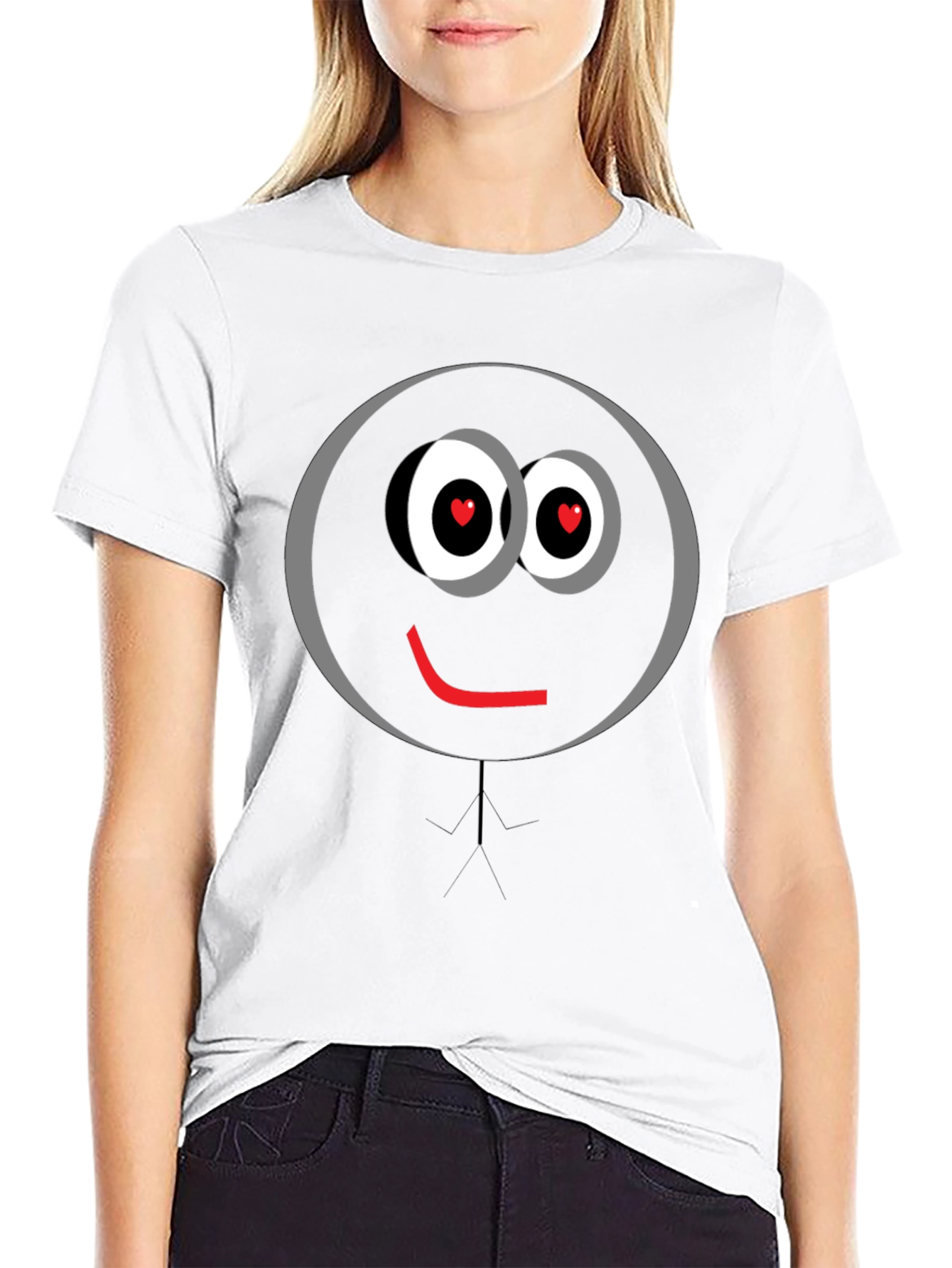 Love Eyes Smiley Face Black T-Shirt