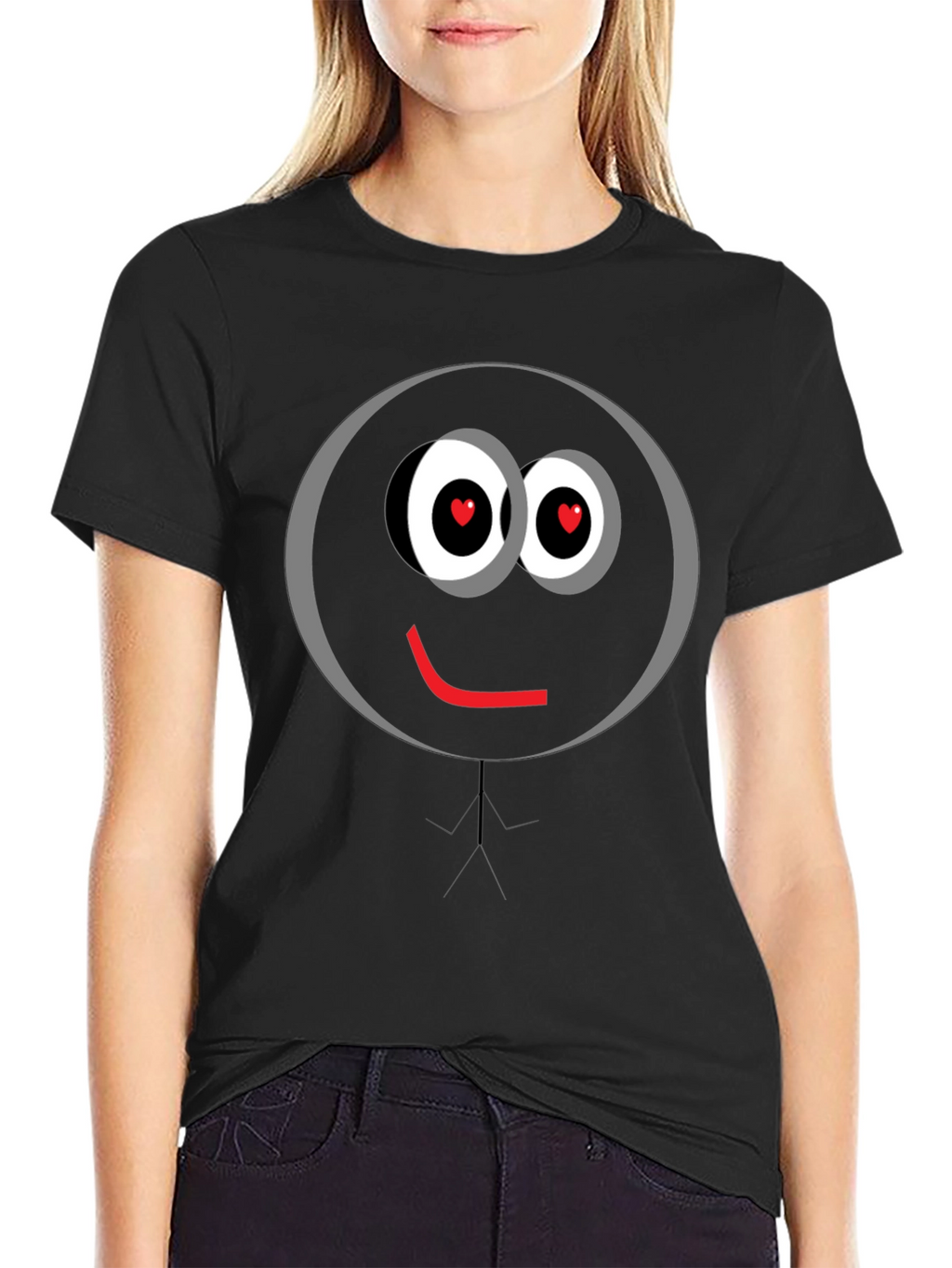 Love Eyes Smiley Face Black T-Shirt