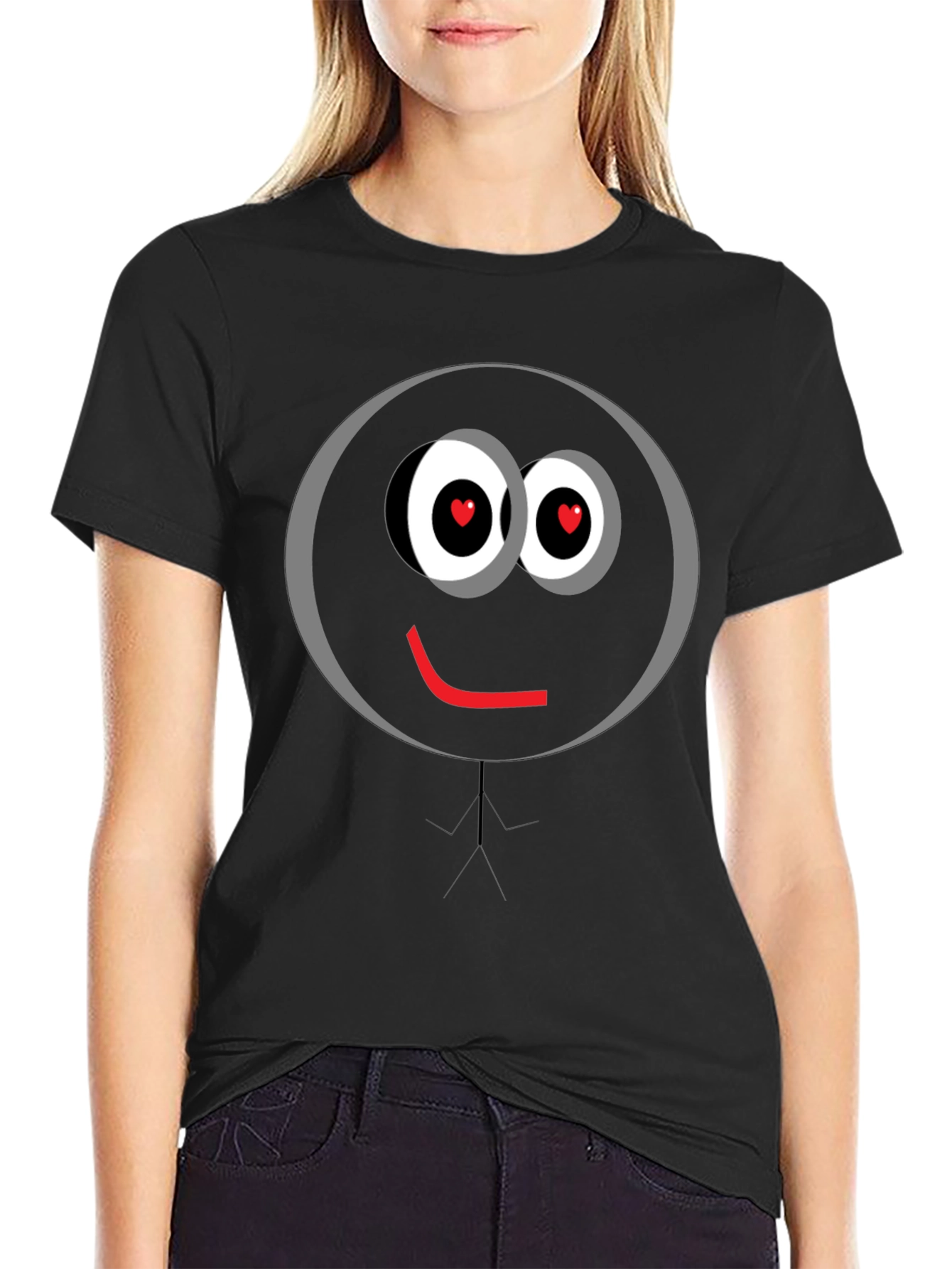 Love Eyes Smiley Face Black T-Shirt