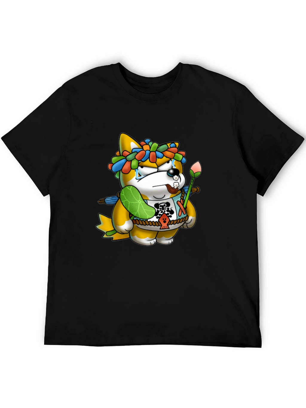 Shiba Inu Cartoon Graphic Black T-Shirt