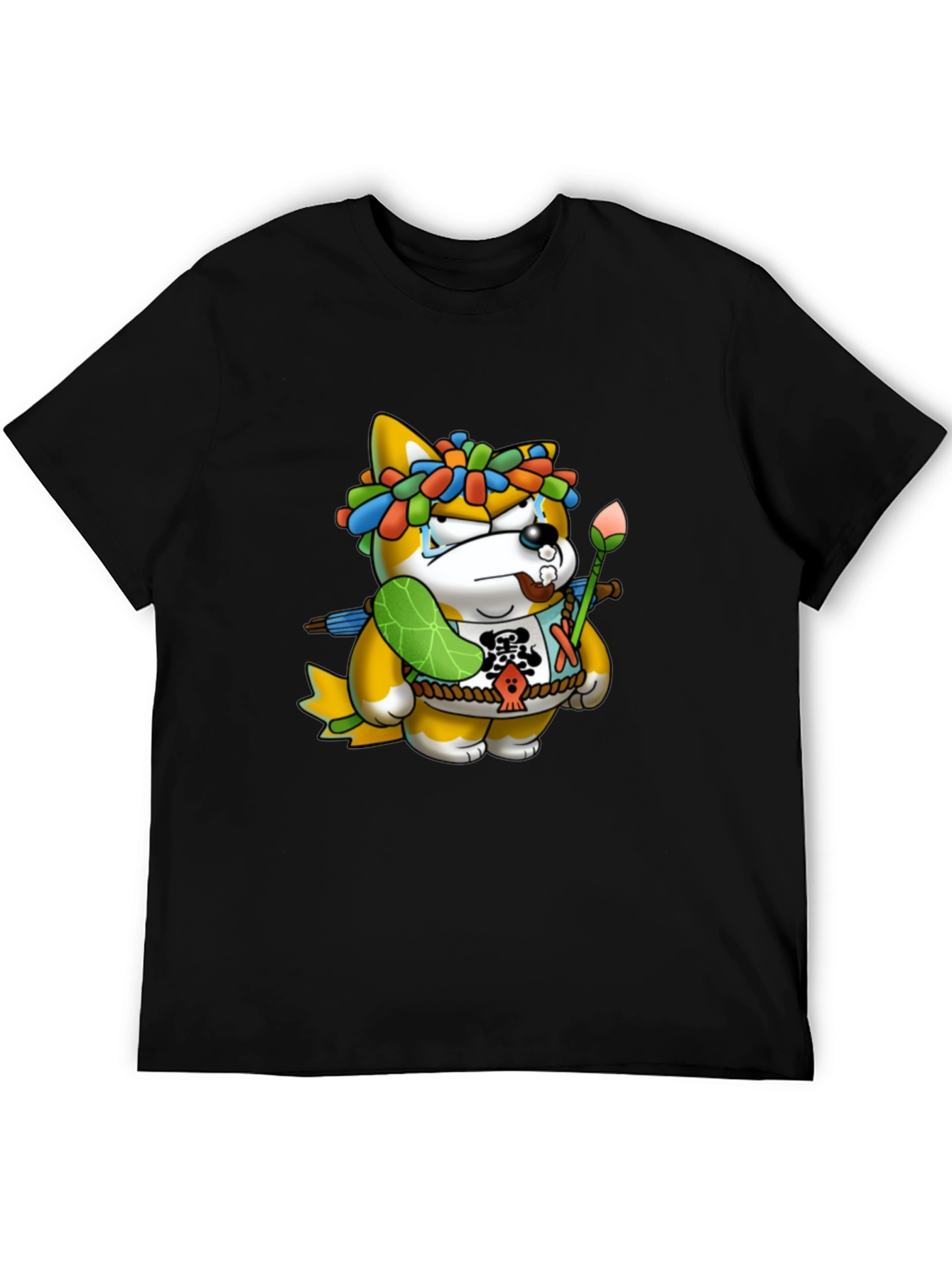 Shiba Inu Cartoon Graphic Black T-Shirt
