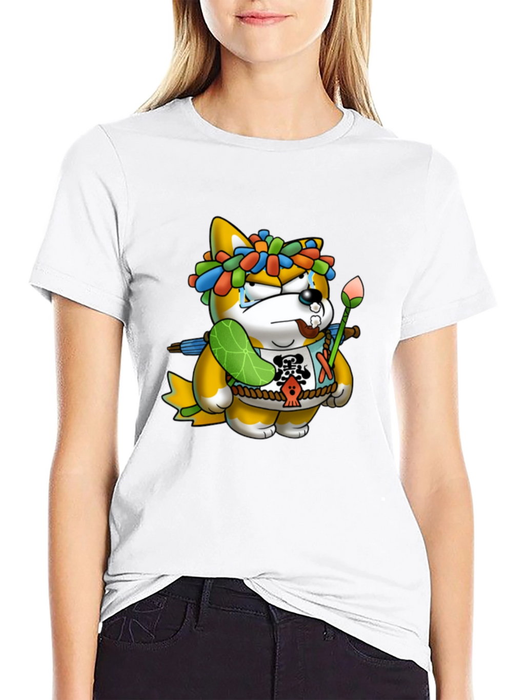 Shiba Inu Cartoon Graphic Black T-Shirt