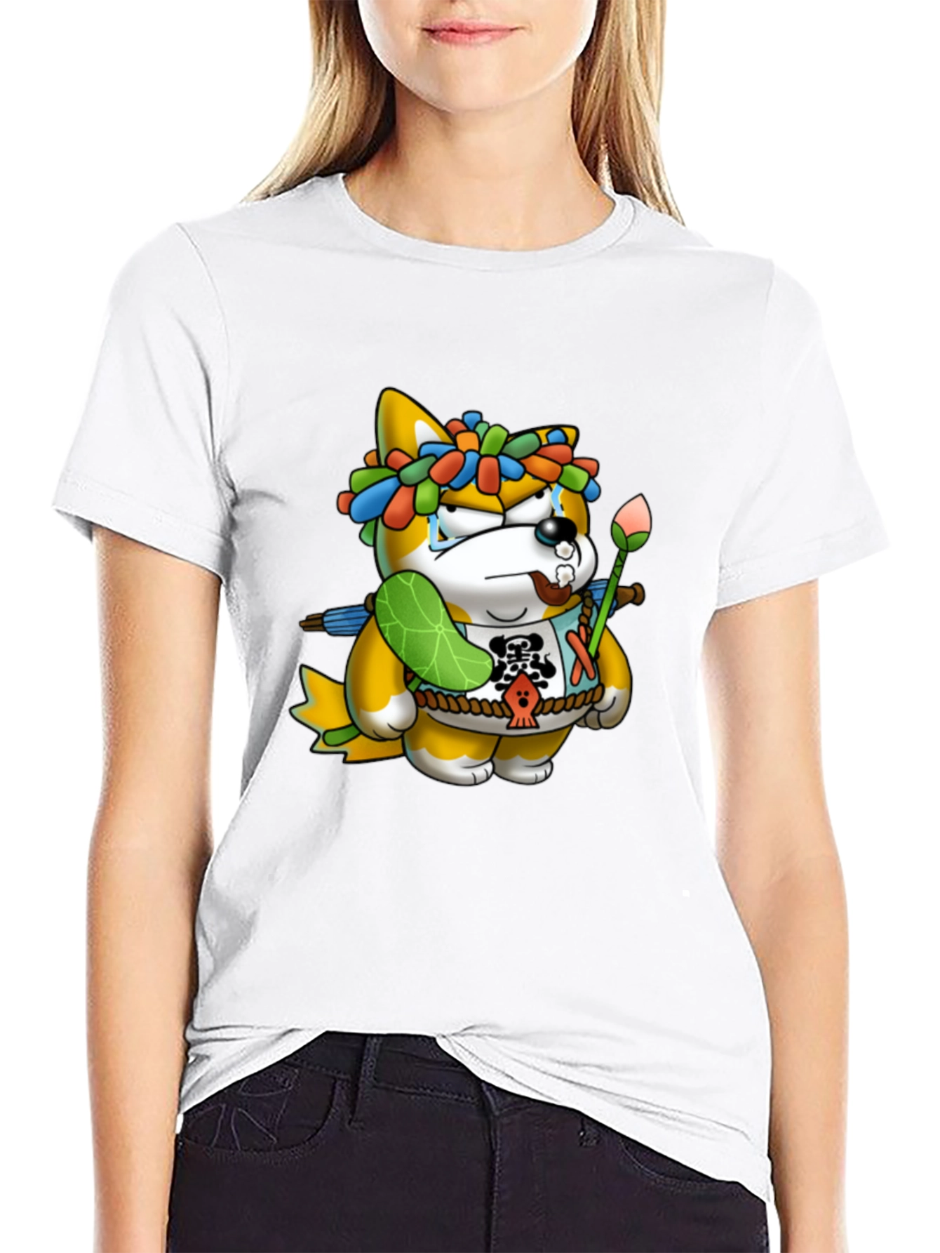 Shiba Inu Cartoon Graphic Black T-Shirt