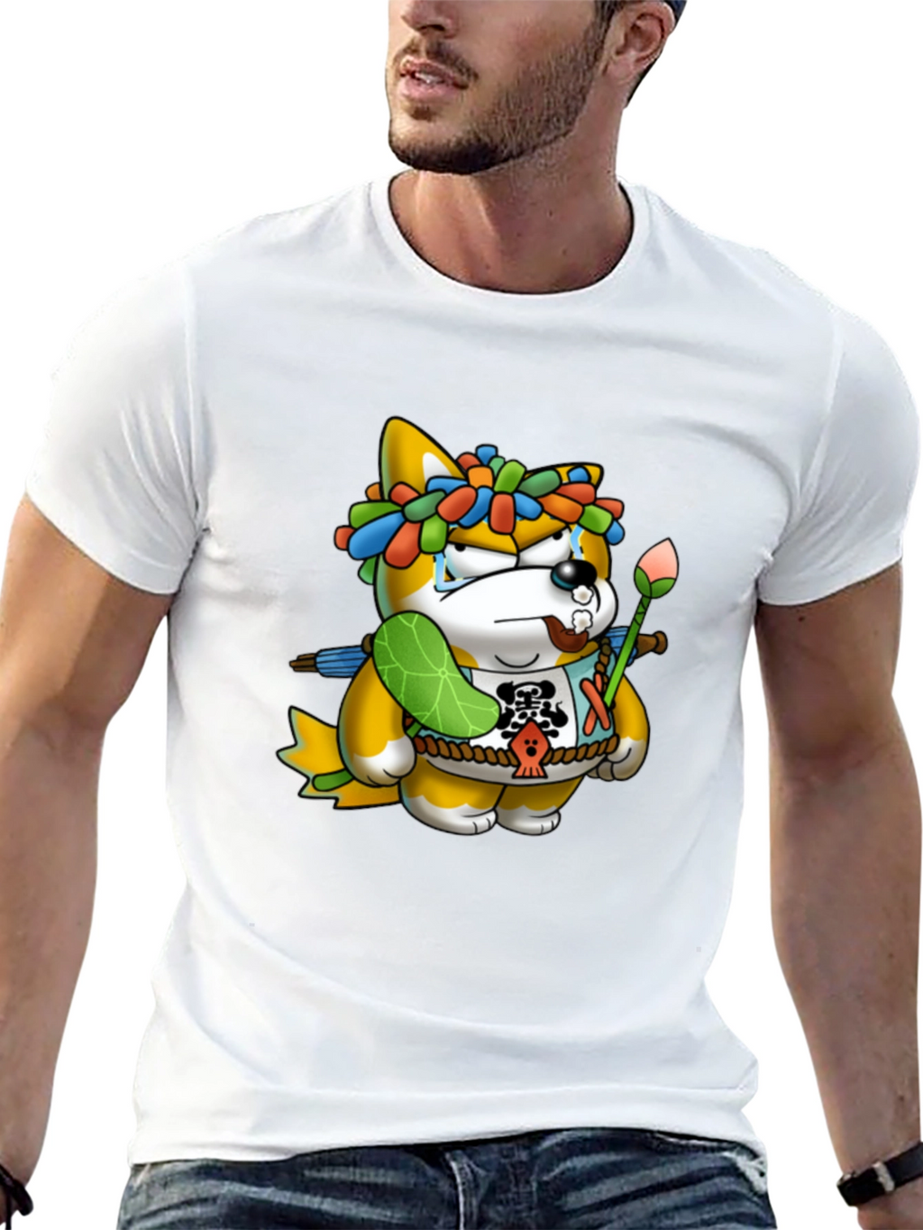 Shiba Inu Cartoon Graphic Black T-Shirt