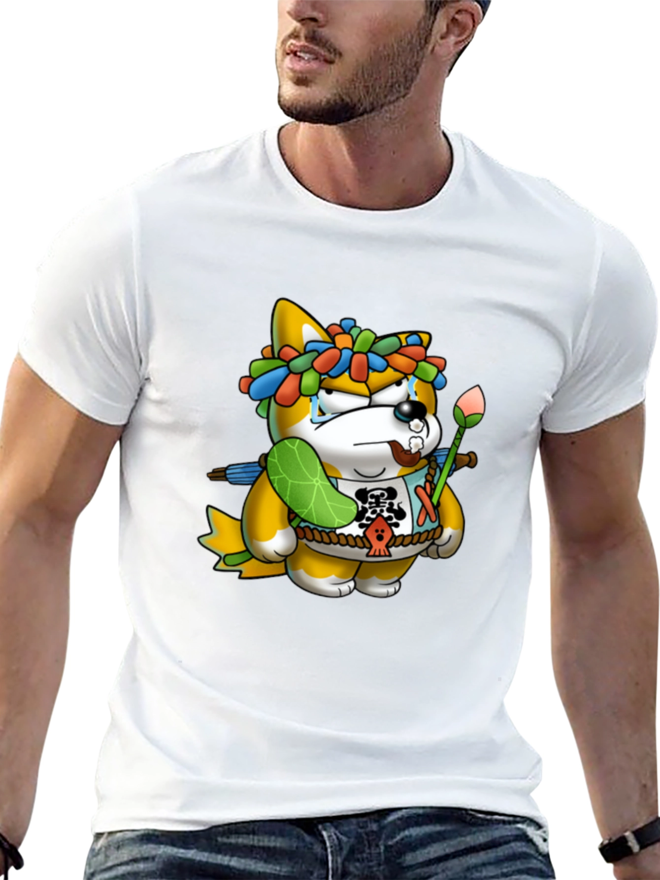 Shiba Inu Cartoon Graphic Black T-Shirt
