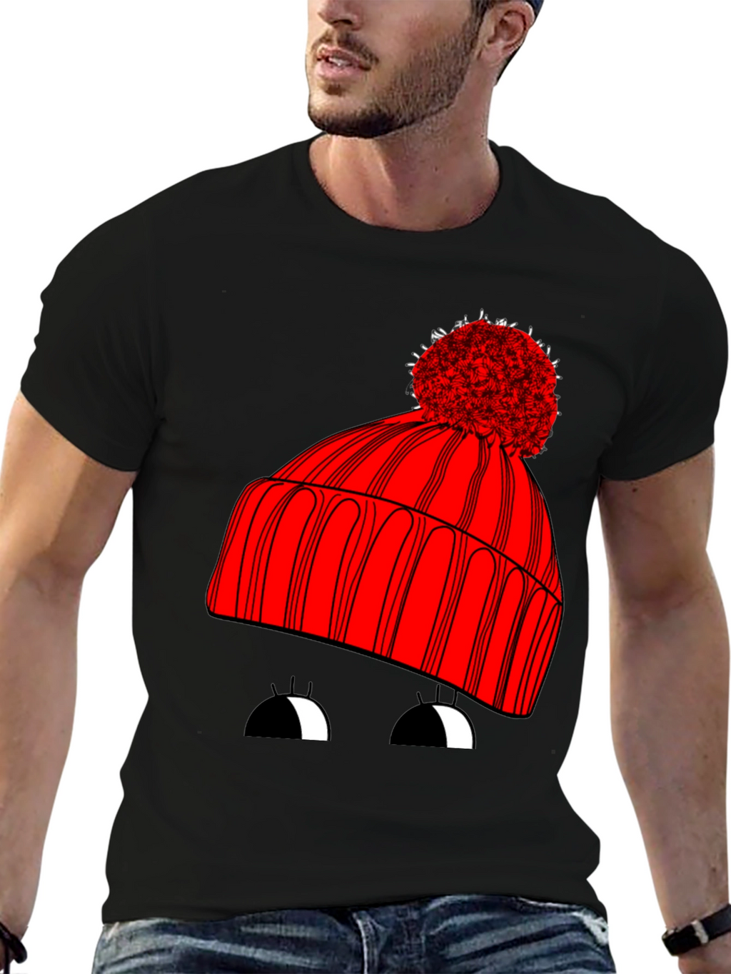 Whimsical Winter Hat Graphic Tee - Unisex Black T-Shirt