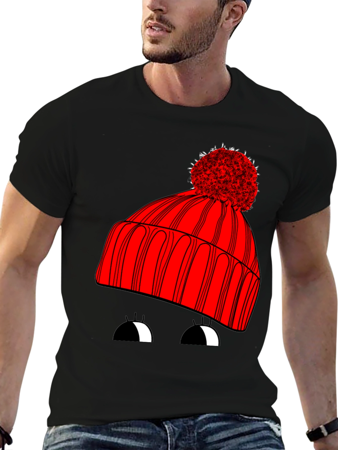 Whimsical Winter Hat Graphic Tee - Unisex Black T-Shirt