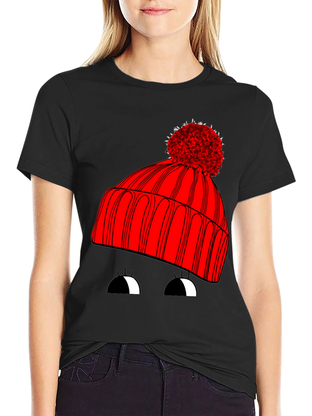 Whimsical Winter Hat Graphic Tee - Unisex Black T-Shirt