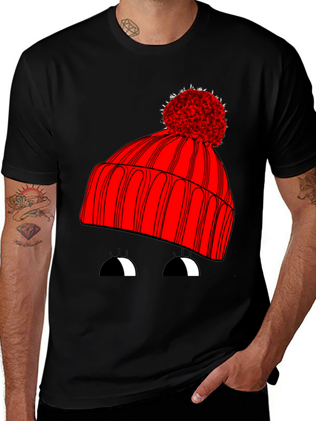 Whimsical Winter Hat Graphic Tee - Unisex Black T-Shirt