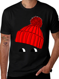Whimsical Winter Hat Graphic Tee - Unisex Black T-Shirt