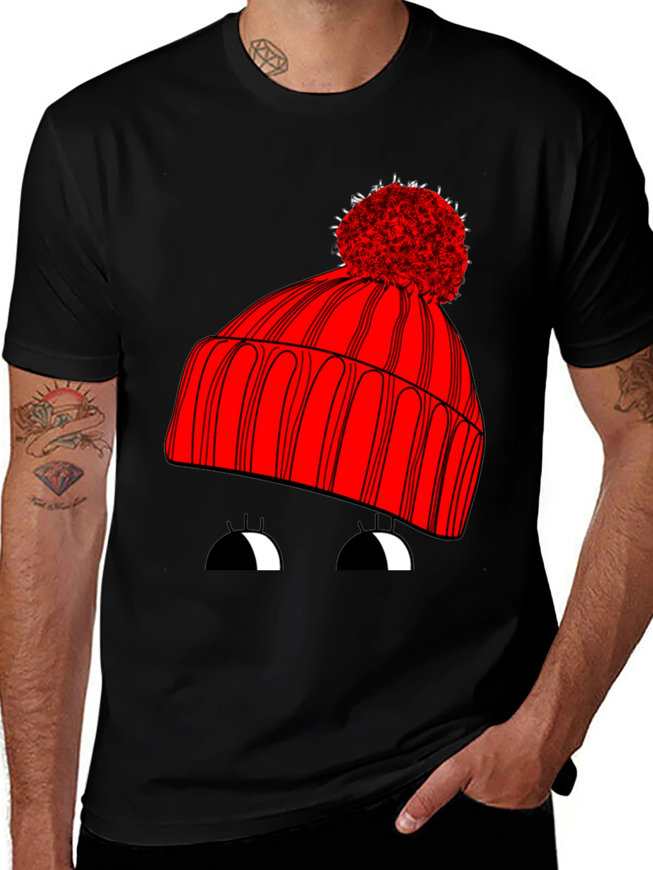 Whimsical Winter Hat Graphic Tee - Unisex Black T-Shirt