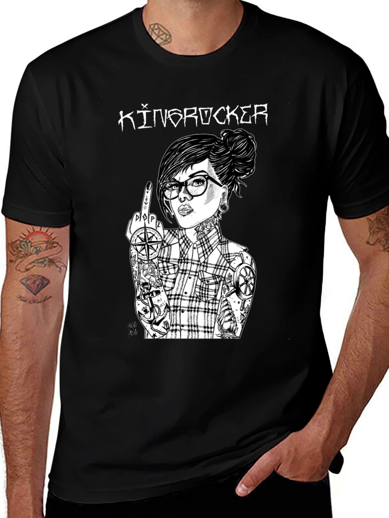 Kingrocker Graphic T-Shirt - Edgy Tattooed Woman Design