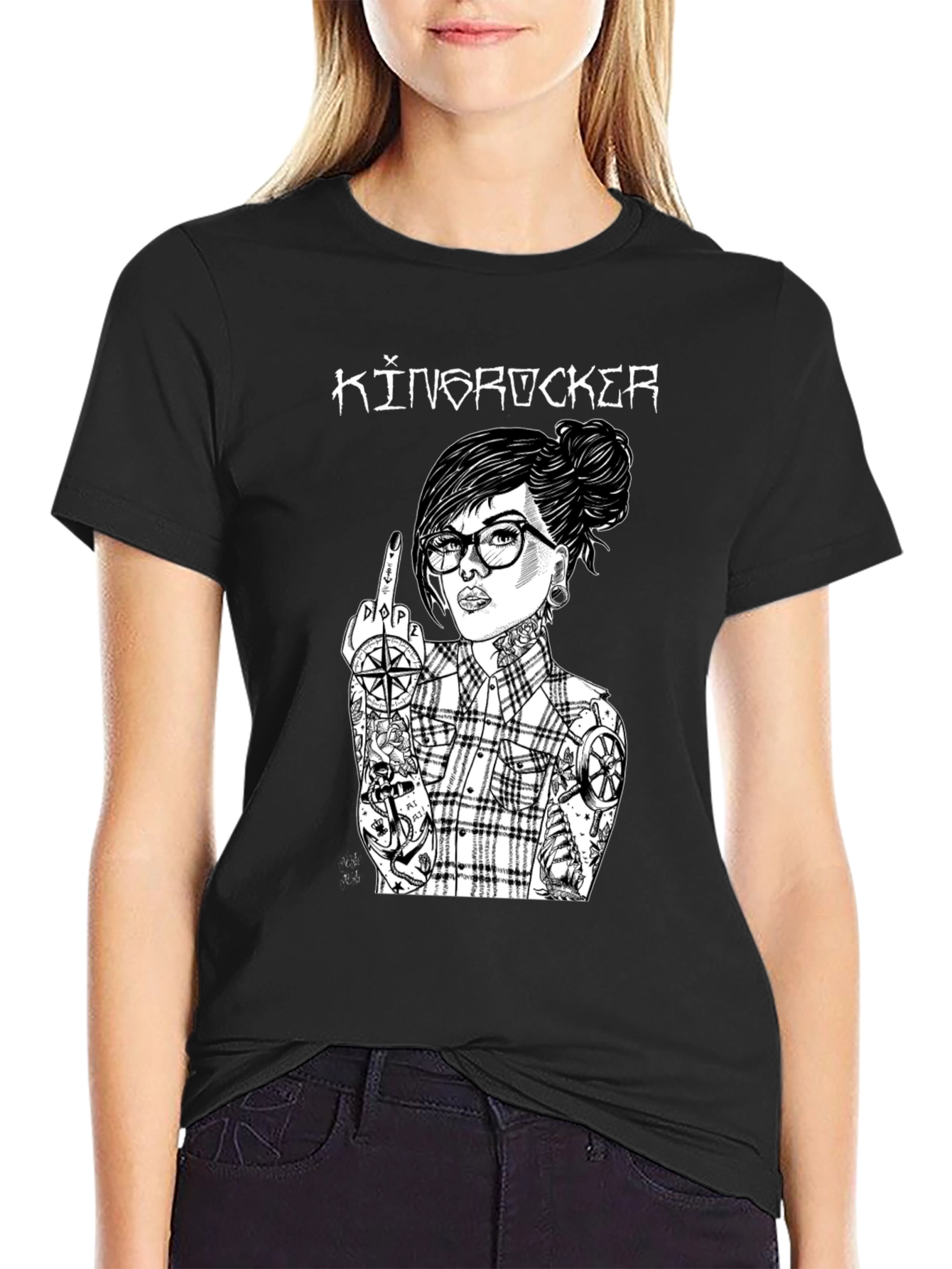 Kingrocker Graphic T-Shirt - Edgy Tattooed Woman Design
