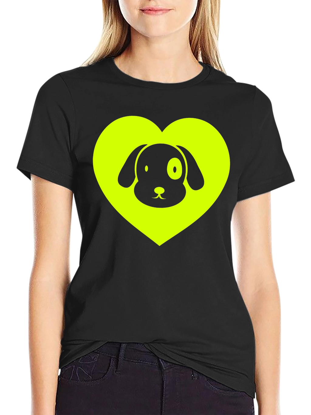 Dog Lover Black T-Shirt - Neon Heart Design