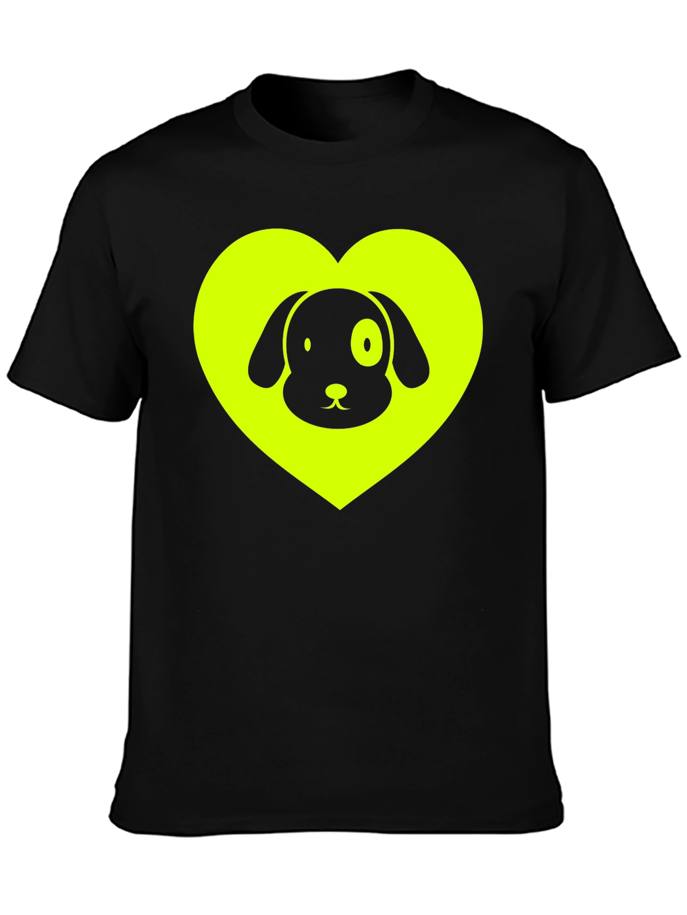 Dog Lover Black T-Shirt - Neon Heart Design