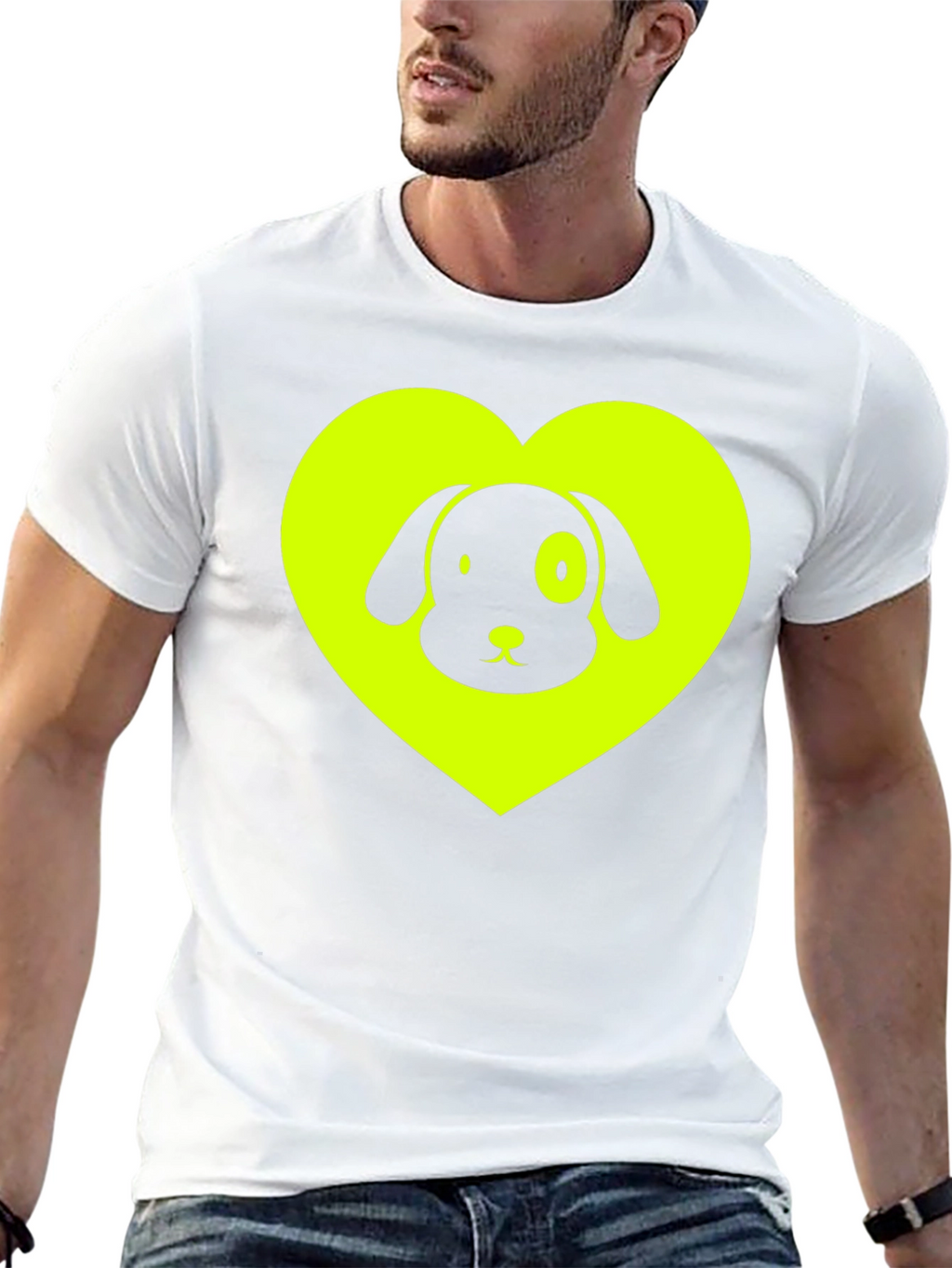 Dog Lover Black T-Shirt - Neon Heart Design