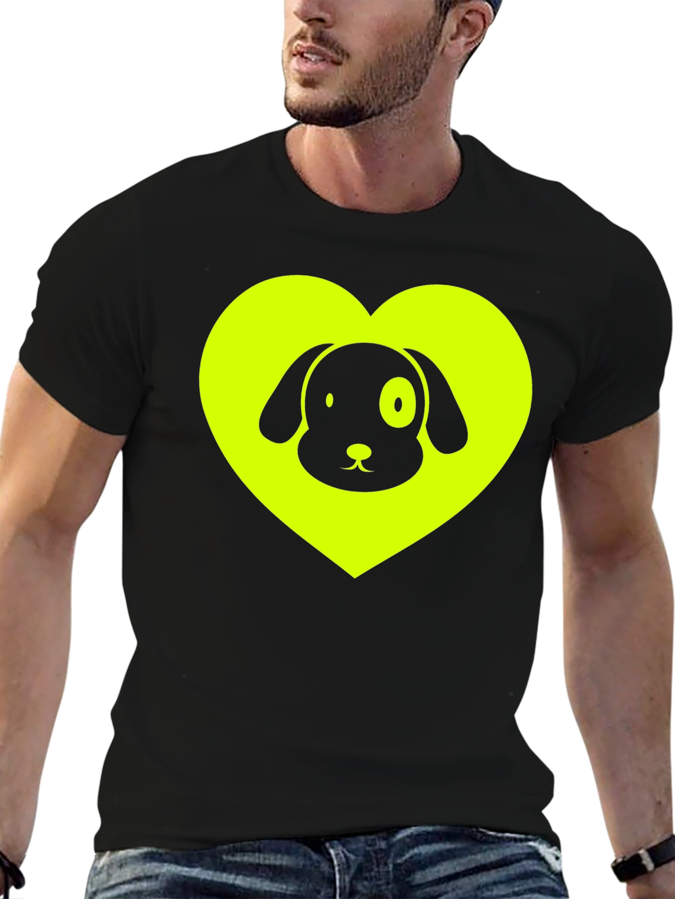 Dog Lover Black T-Shirt - Neon Heart Design