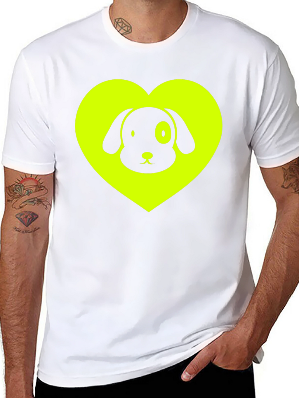 Dog Lover Black T-Shirt - Neon Heart Design