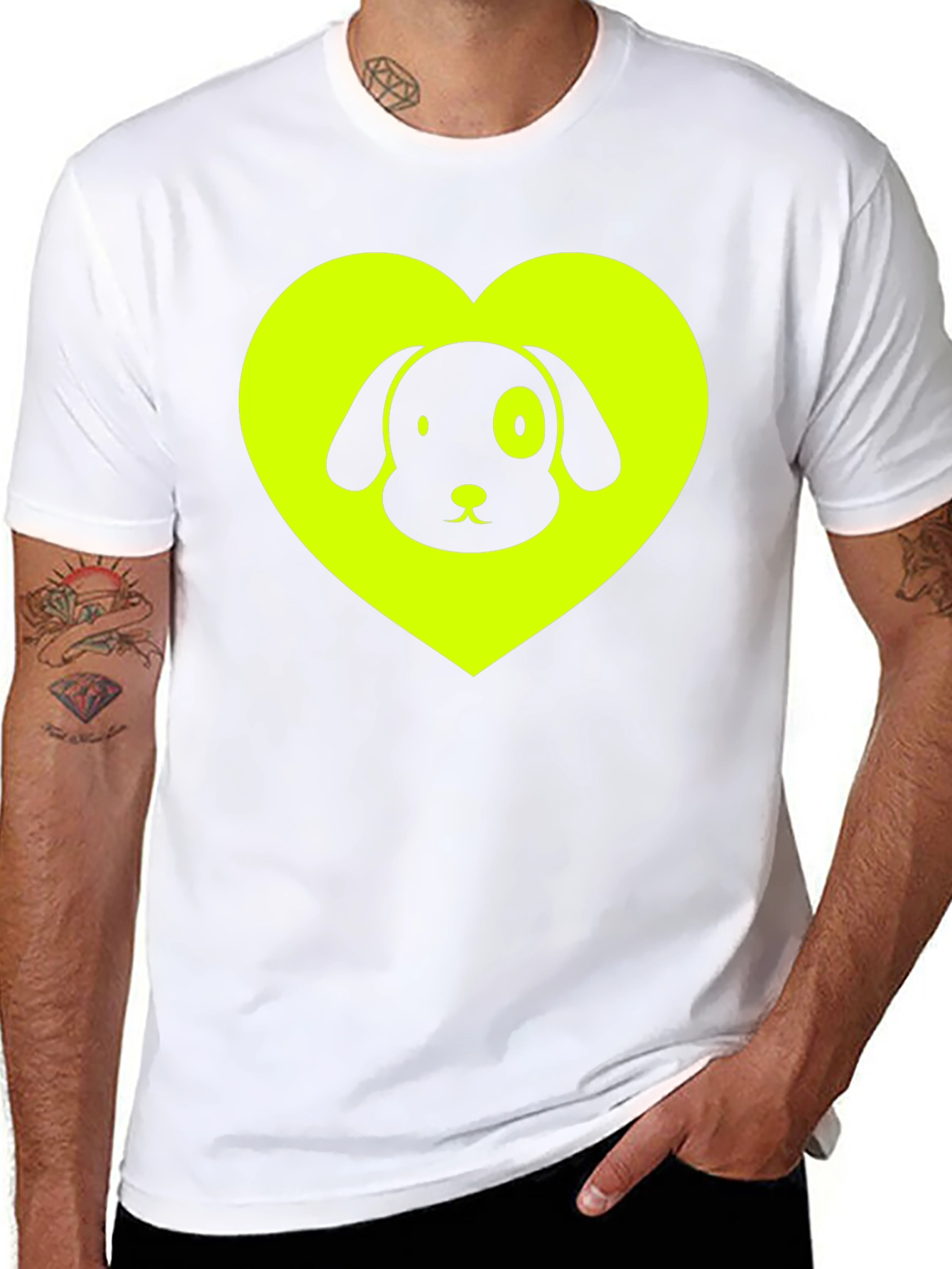 Dog Lover Black T-Shirt - Neon Heart Design