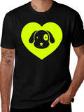 Dog Lover Black T-Shirt - Neon Heart Design