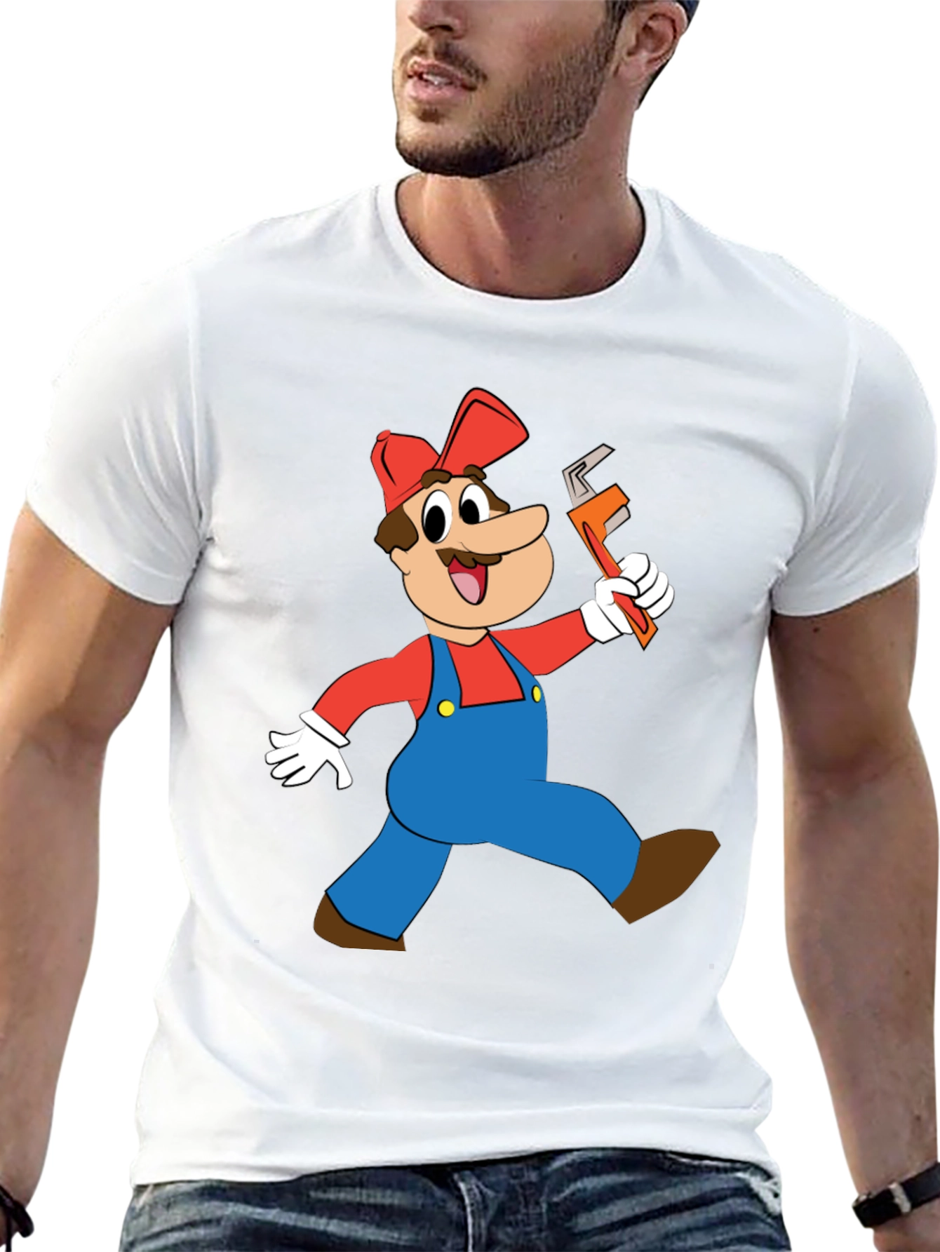 Cartoon Plumber Graphic T-Shirt