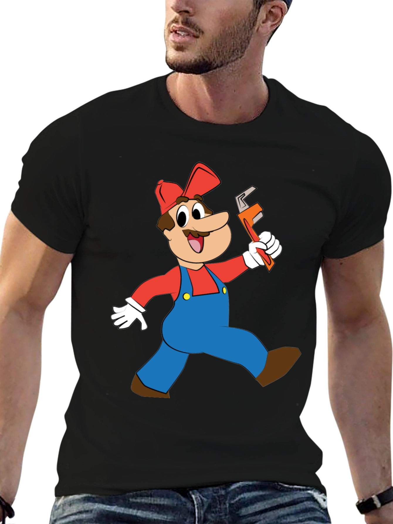 Cartoon Plumber Graphic T-Shirt