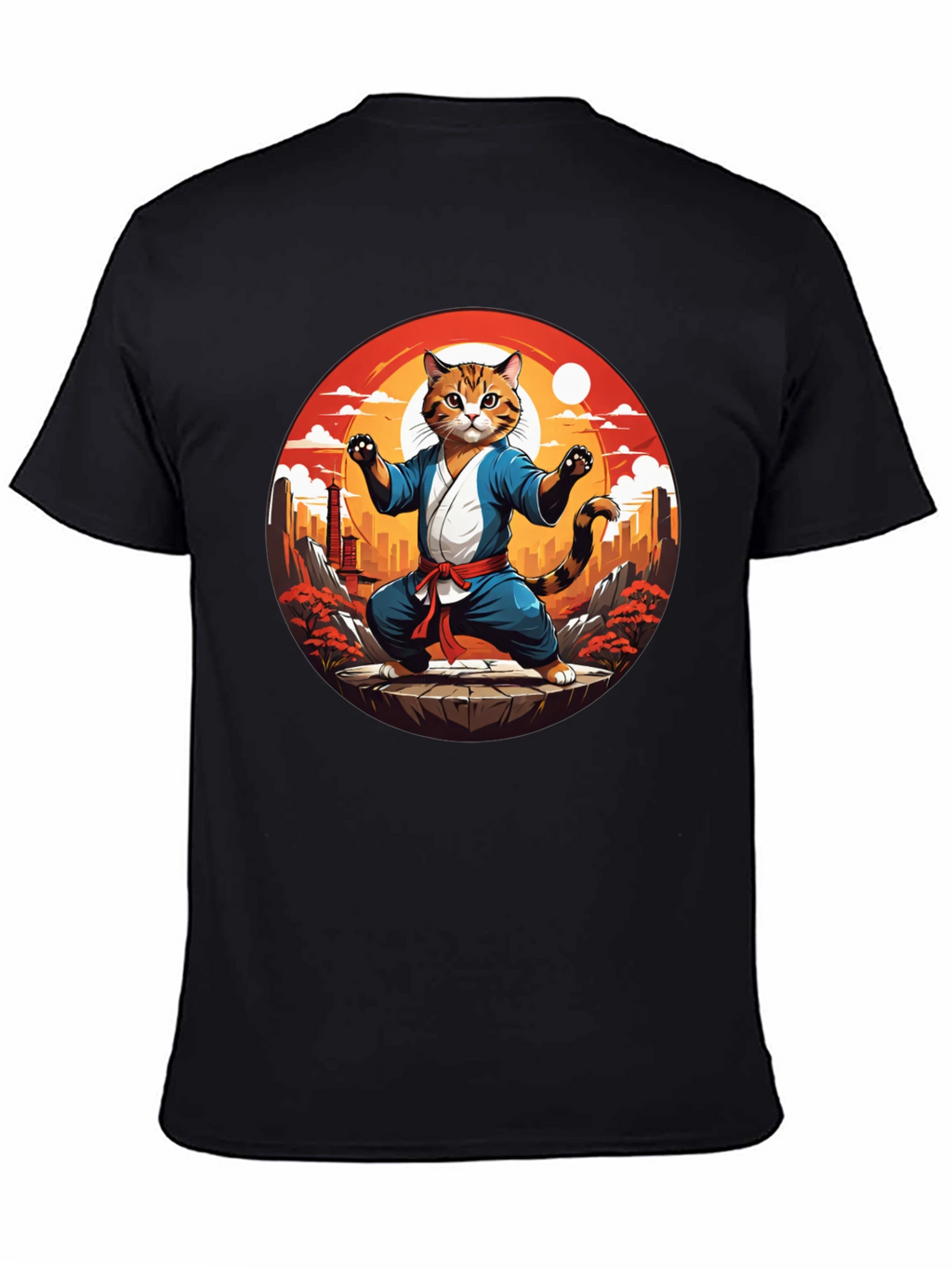 Martial Arts Cat T-Shirt - Black Cotton Tee