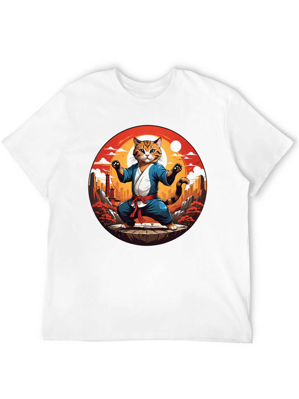 Martial Arts Cat T-Shirt - Black Cotton Tee
